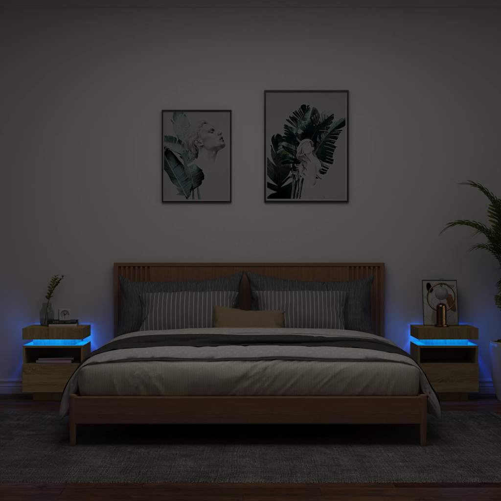 Armoires de chevet avec lumières LED 2 pcs chêne sonoma - XIOS