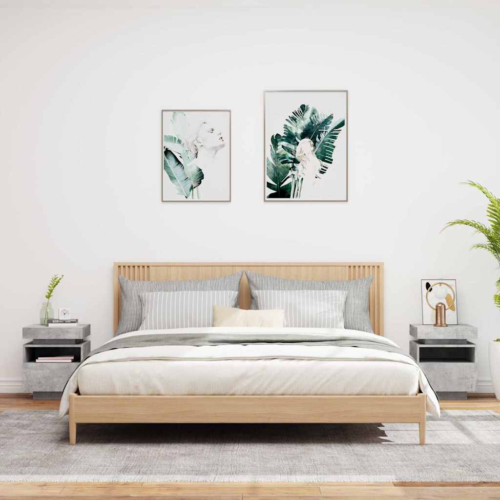 Armoires de chevet avec lumières LED 2 pcs gris béton - XIOS