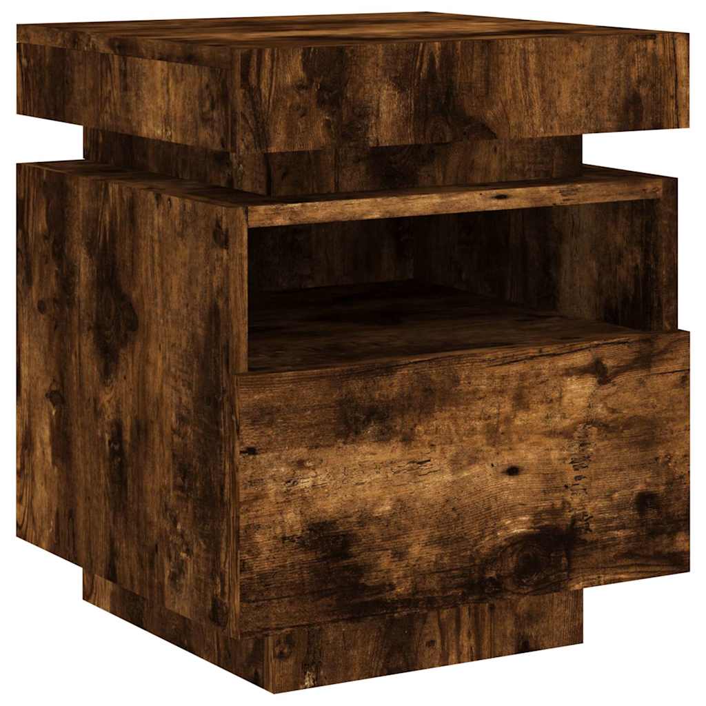 Armoire de chevet avec lumières LED chêne fumé 40x39x48,5 cm - XIOS