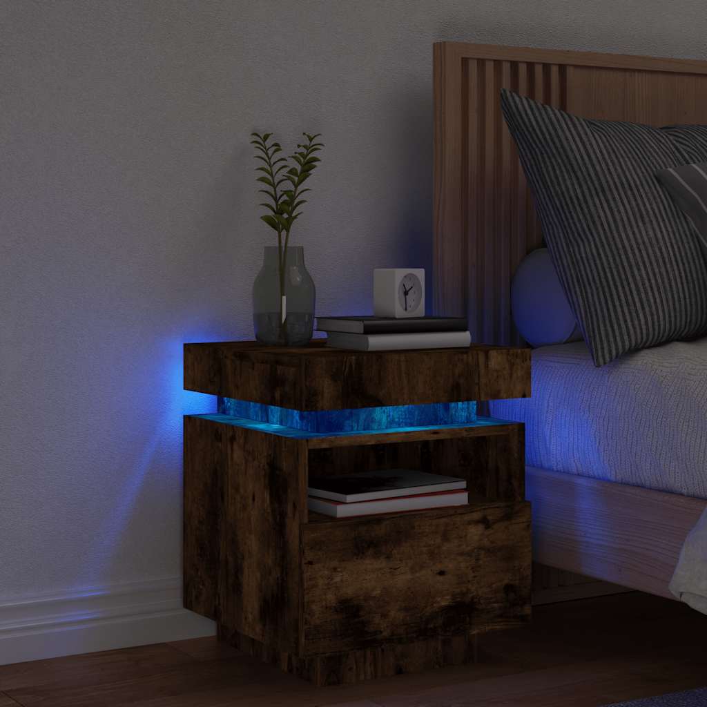 Armoire de chevet avec lumières LED chêne fumé 40x39x48,5 cm - XIOS