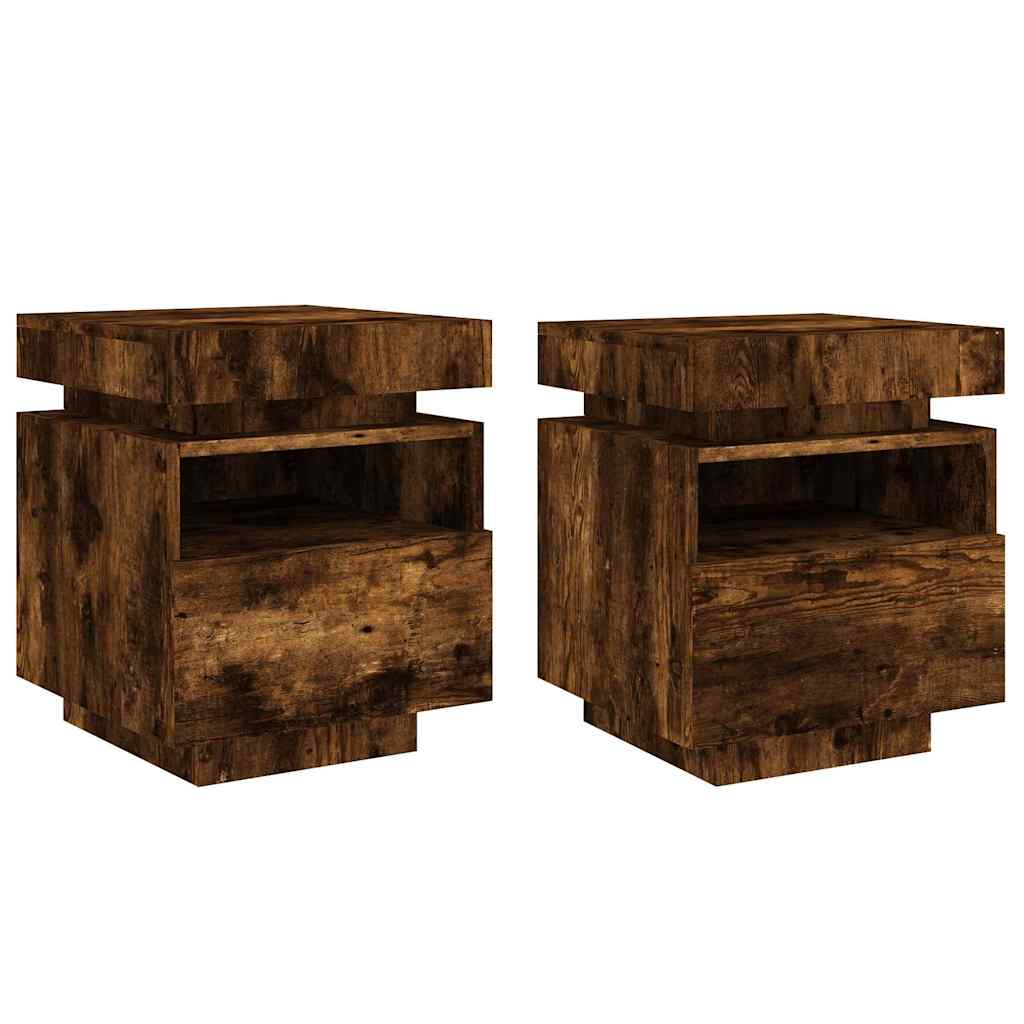 Armoires de chevet avec lumières LED 2 pcs chêne fumé - XIOS