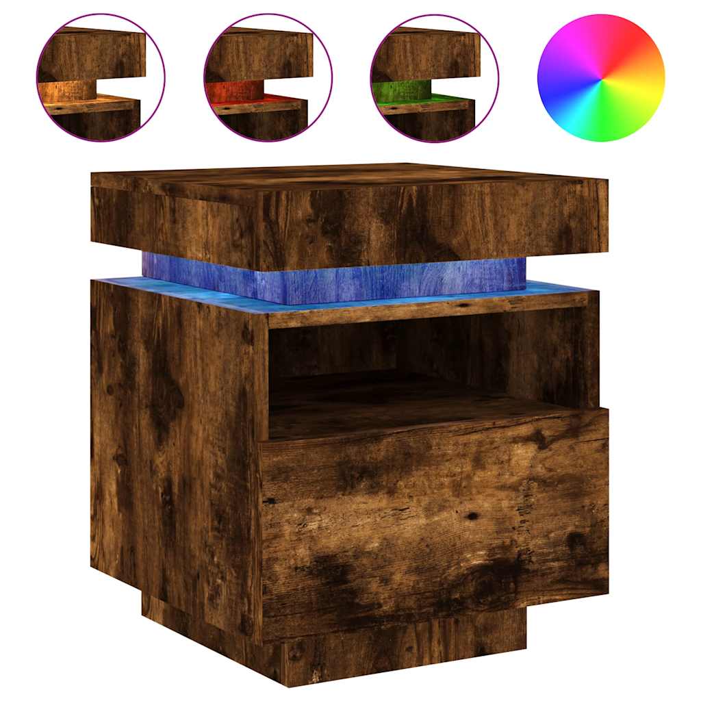 Armoires de chevet avec lumières LED 2 pcs chêne fumé - XIOS