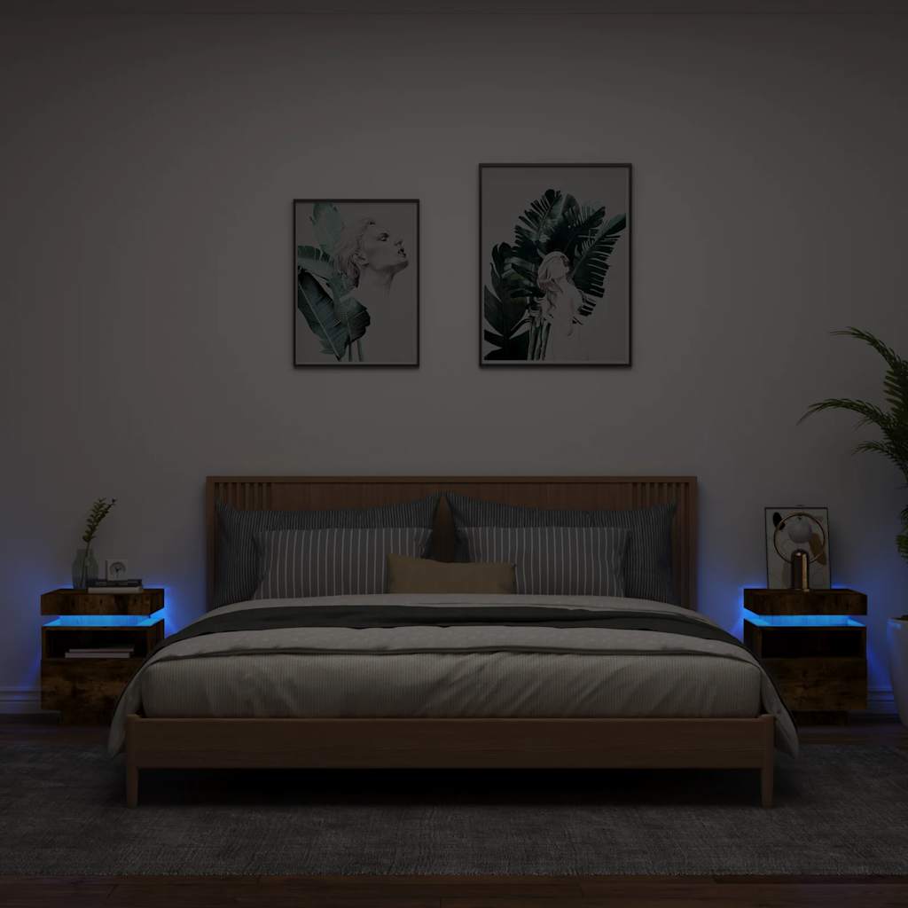 Armoires de chevet avec lumières LED 2 pcs chêne fumé - XIOS