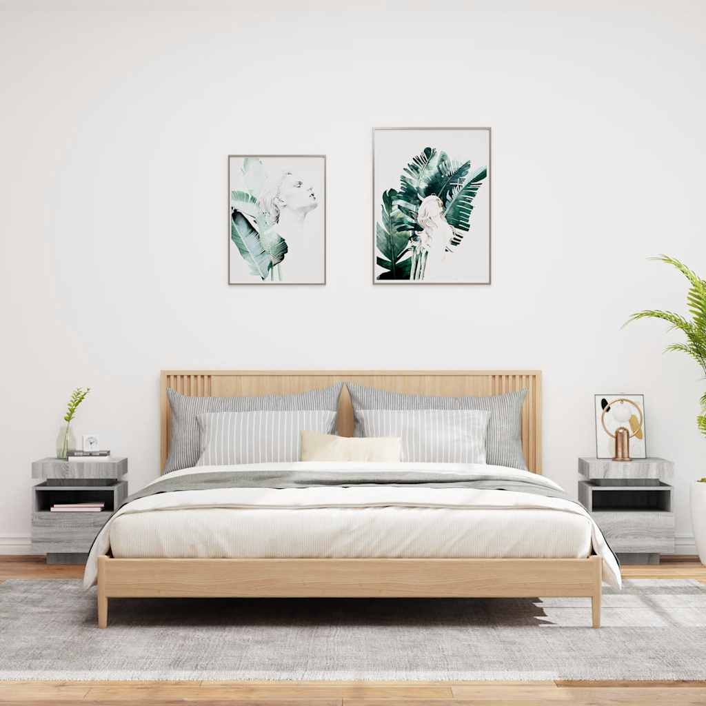 Armoires de chevet avec lumières LED 2 pcs sonoma gris - XIOS