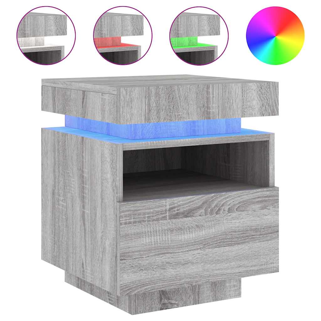 Armoires de chevet avec lumières LED 2 pcs sonoma gris - XIOS