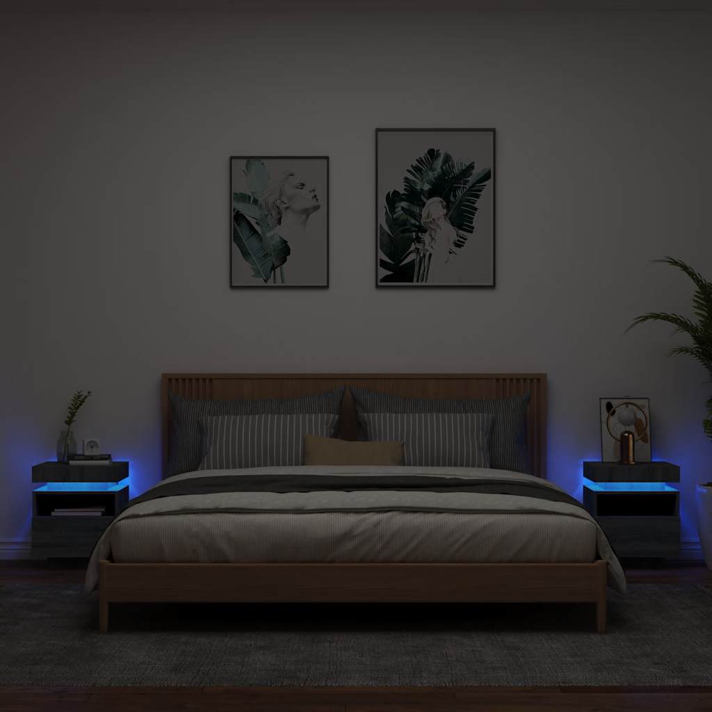Armoires de chevet avec lumières LED 2 pcs sonoma gris - XIOS