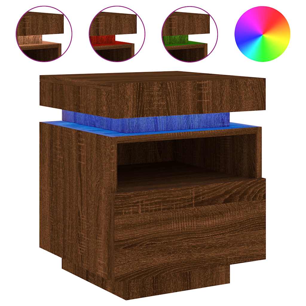 Armoire de chevet avec lumières LED chêne marron 40x39x48,5 cm - XIOS