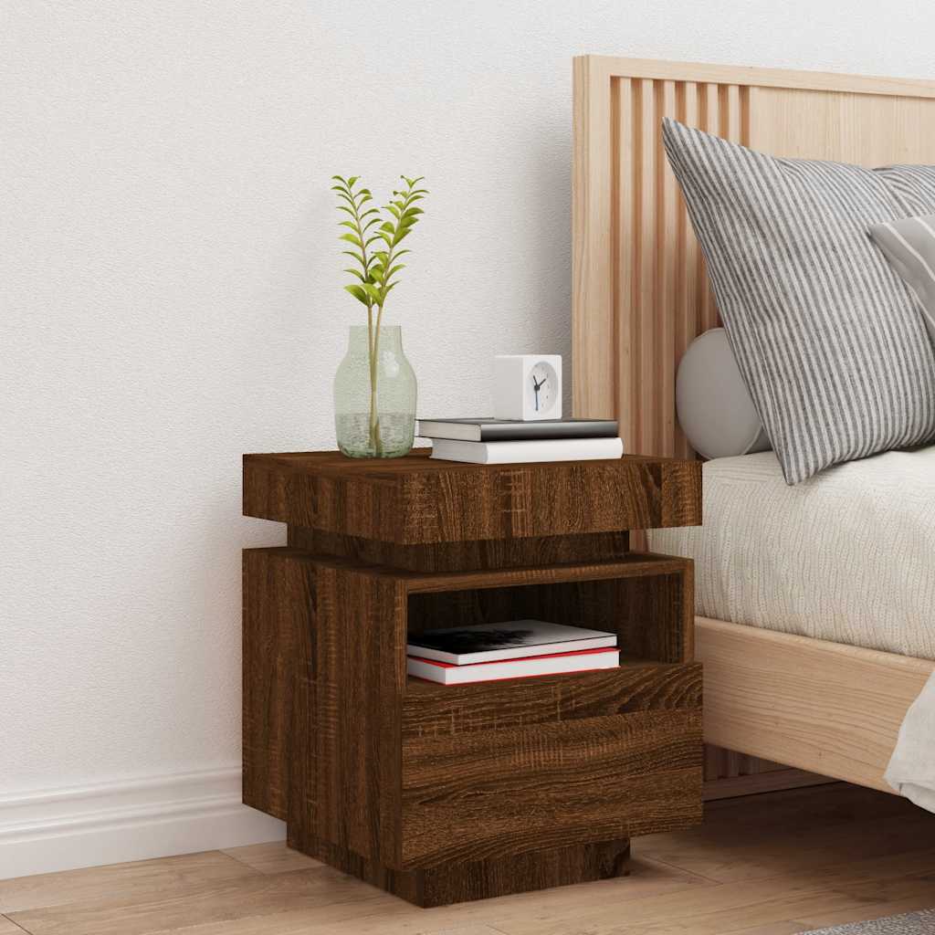 Armoire de chevet avec lumières LED chêne marron 40x39x48,5 cm - XIOS