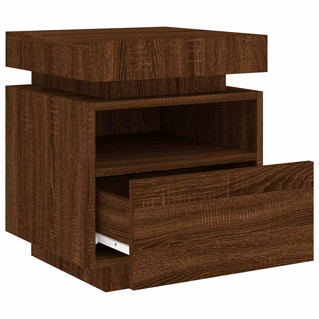 Armoire de chevet avec lumières LED chêne marron 40x39x48,5 cm - XIOS