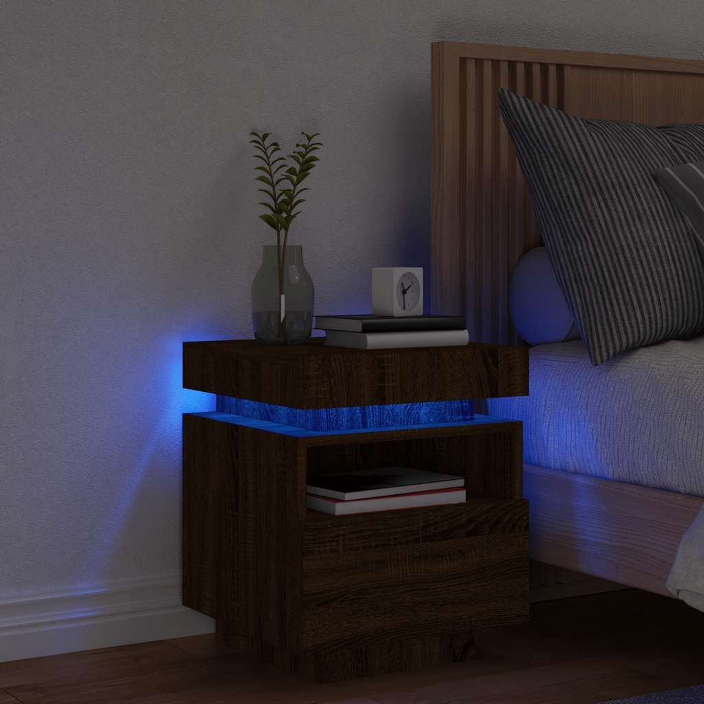 Armoire de chevet avec lumières LED chêne marron 40x39x48,5 cm - XIOS