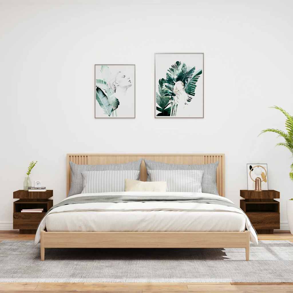 Armoires de chevet avec lumières LED 2 pcs chêne marron