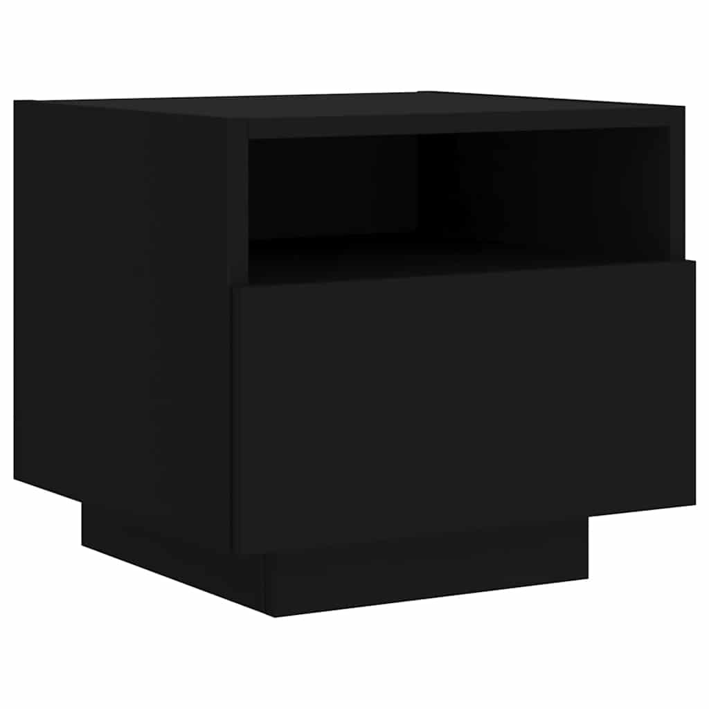 Armoires de chevet avec lumières LED 2 pcs noir 40x39x37 cm