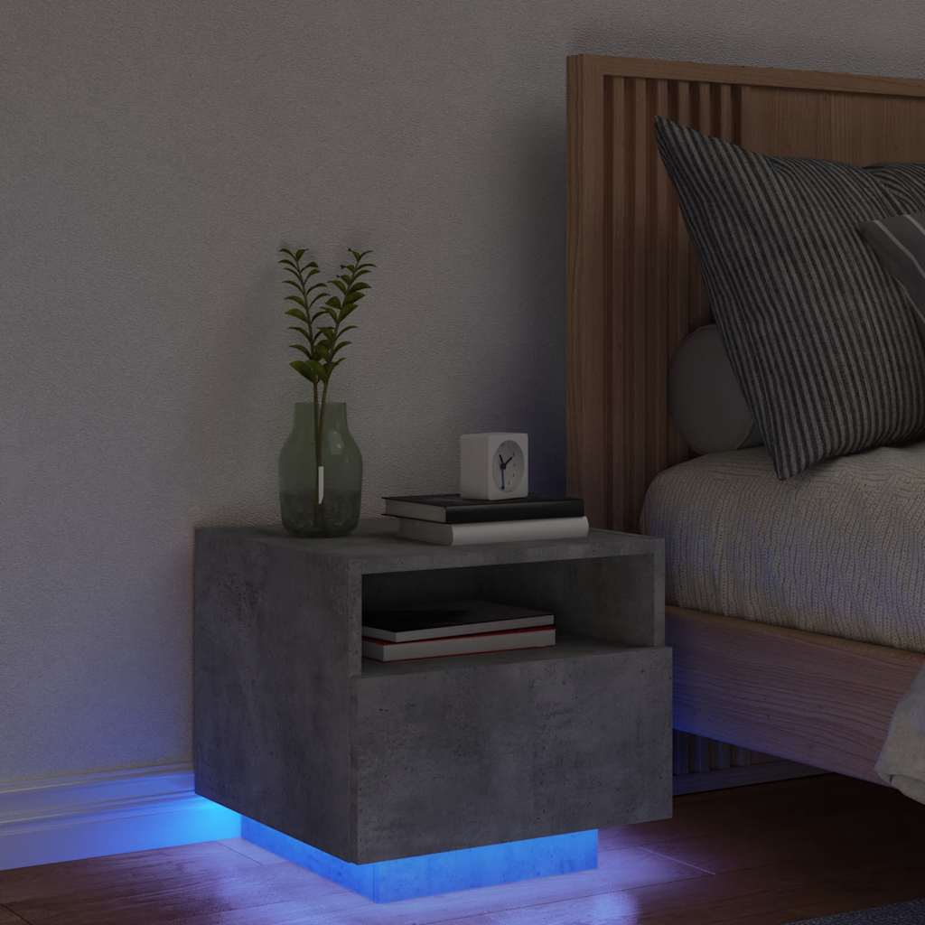 Table de chevet avec lumières LED gris béton 40x39x37 cm - XIOS