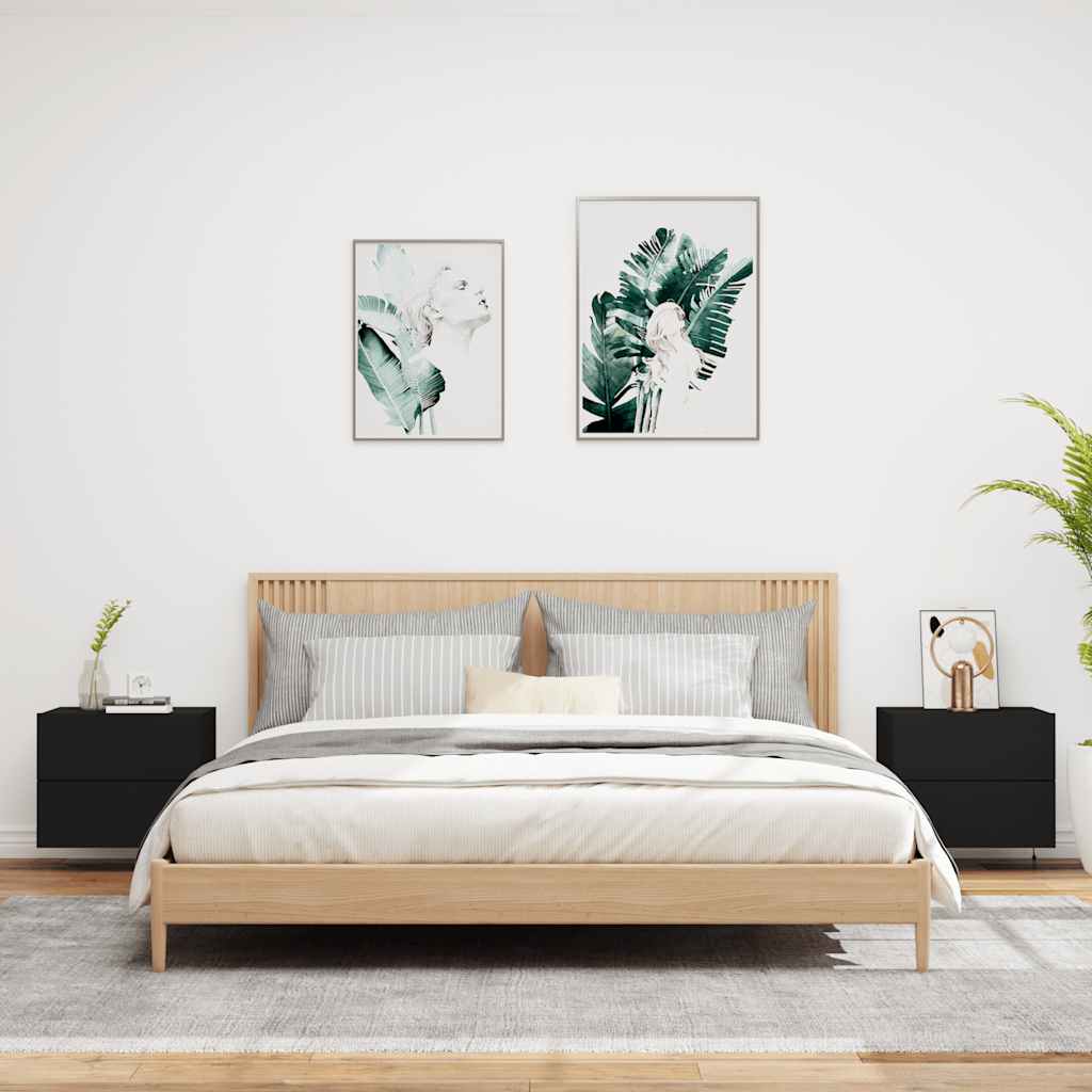 Tables de chevet murales avec lumières LED 2 pcs noir - XIOS