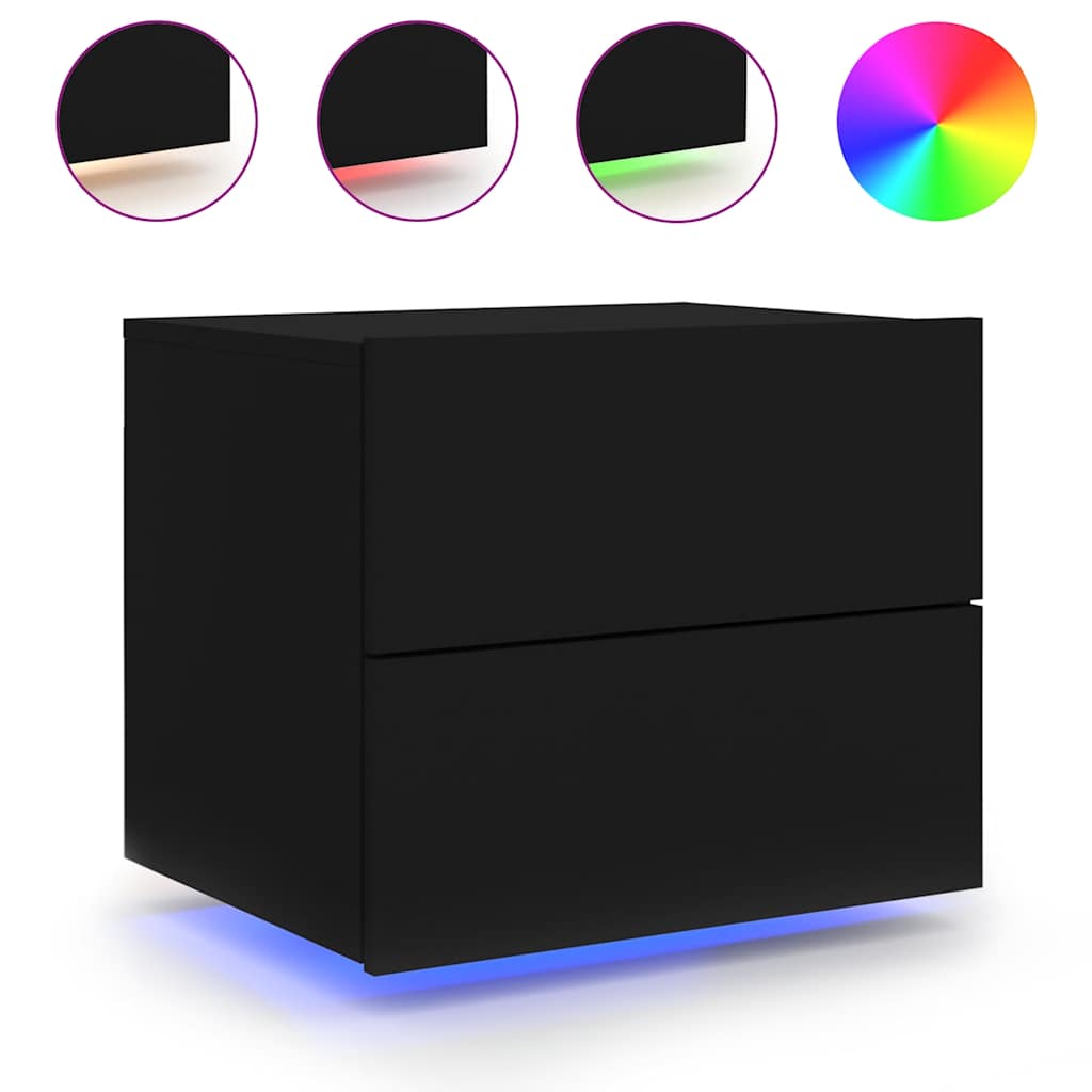 Tables de chevet murales avec lumières LED 2 pcs noir - XIOS