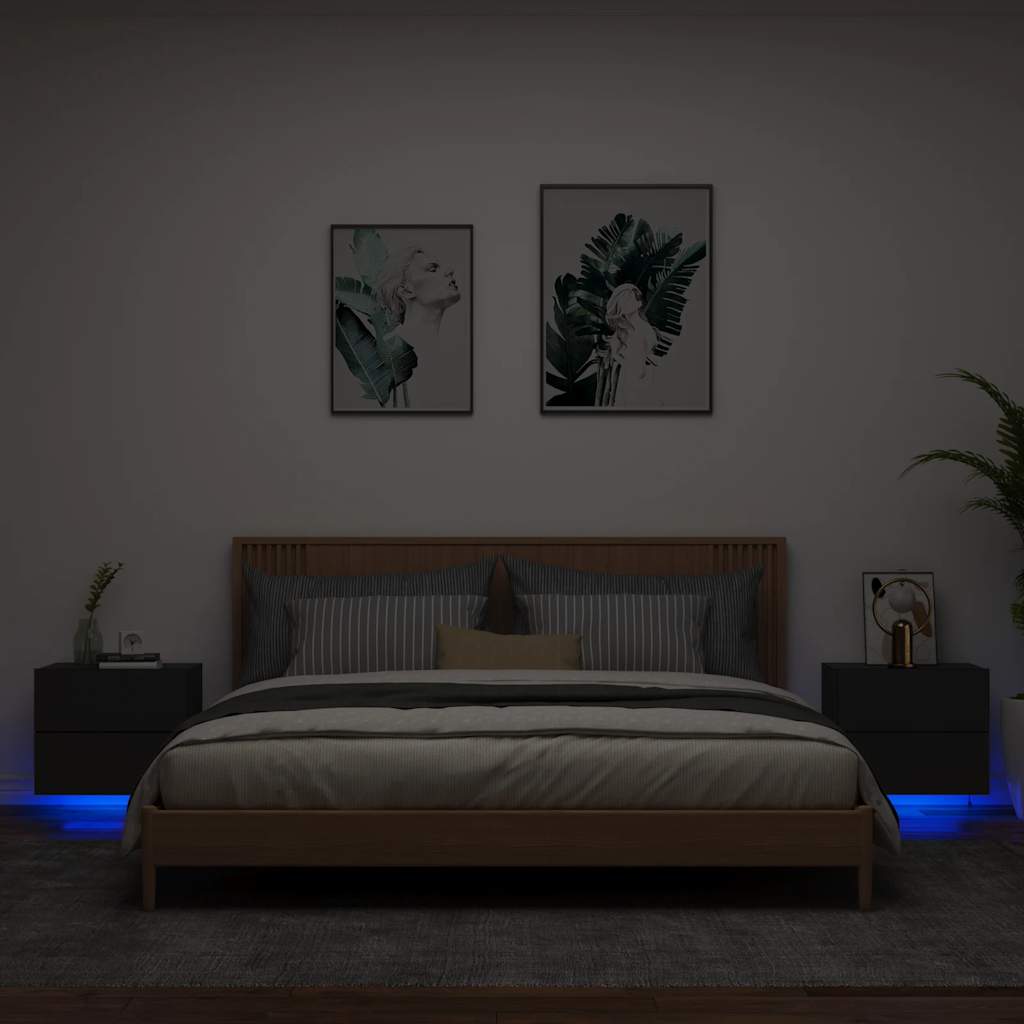 Tables de chevet murales avec lumières LED 2 pcs noir - XIOS