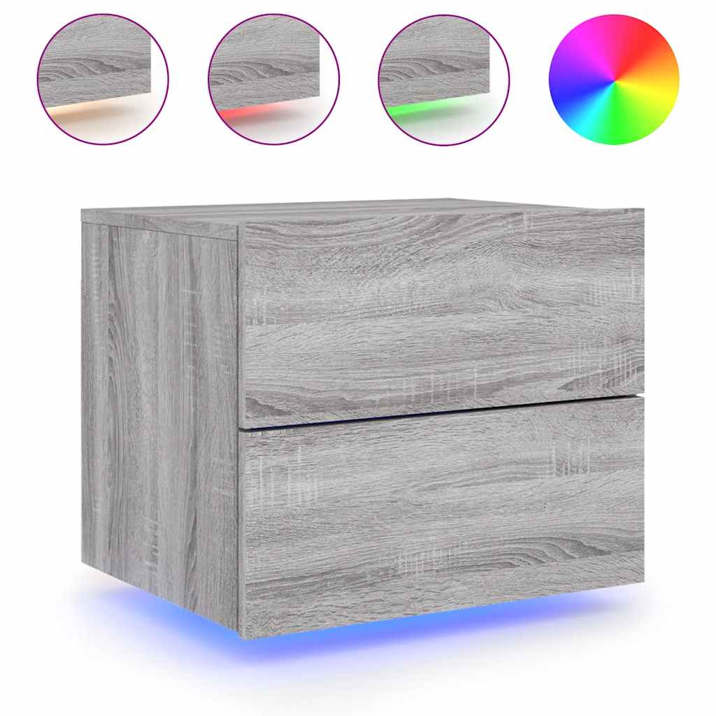 Table de chevet murale avec lumières LED sonoma gris - XIOS