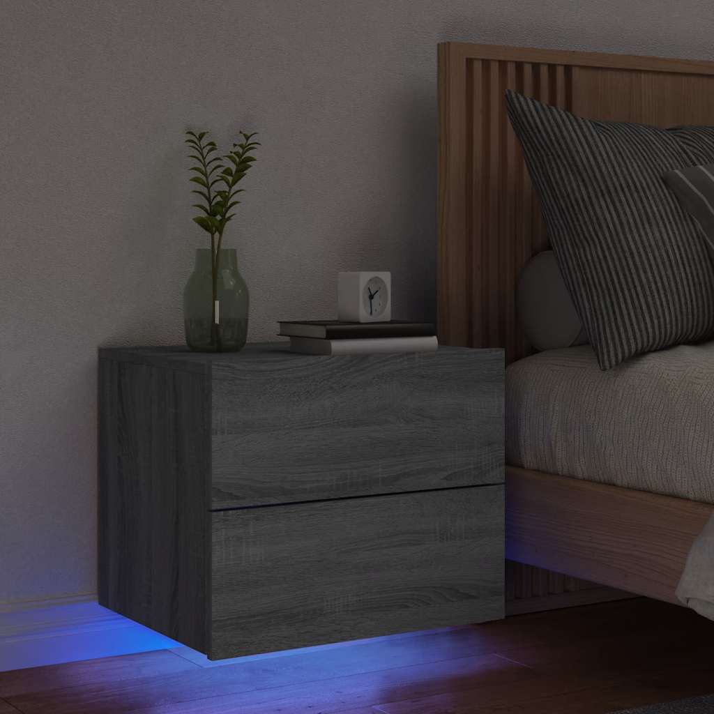 Table de chevet murale avec lumières LED sonoma gris - XIOS