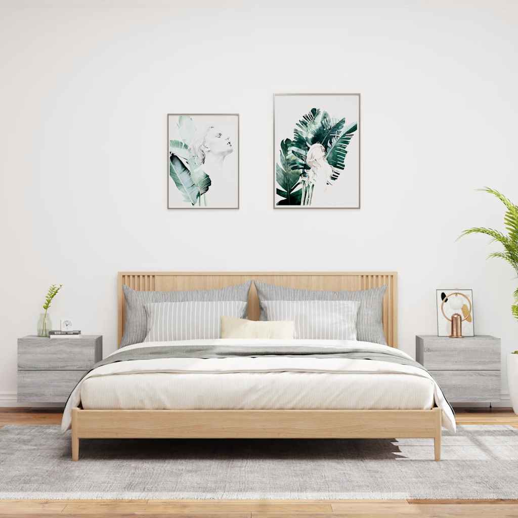 Tables de chevet murales avec lumières LED 2 pcs sonoma gris