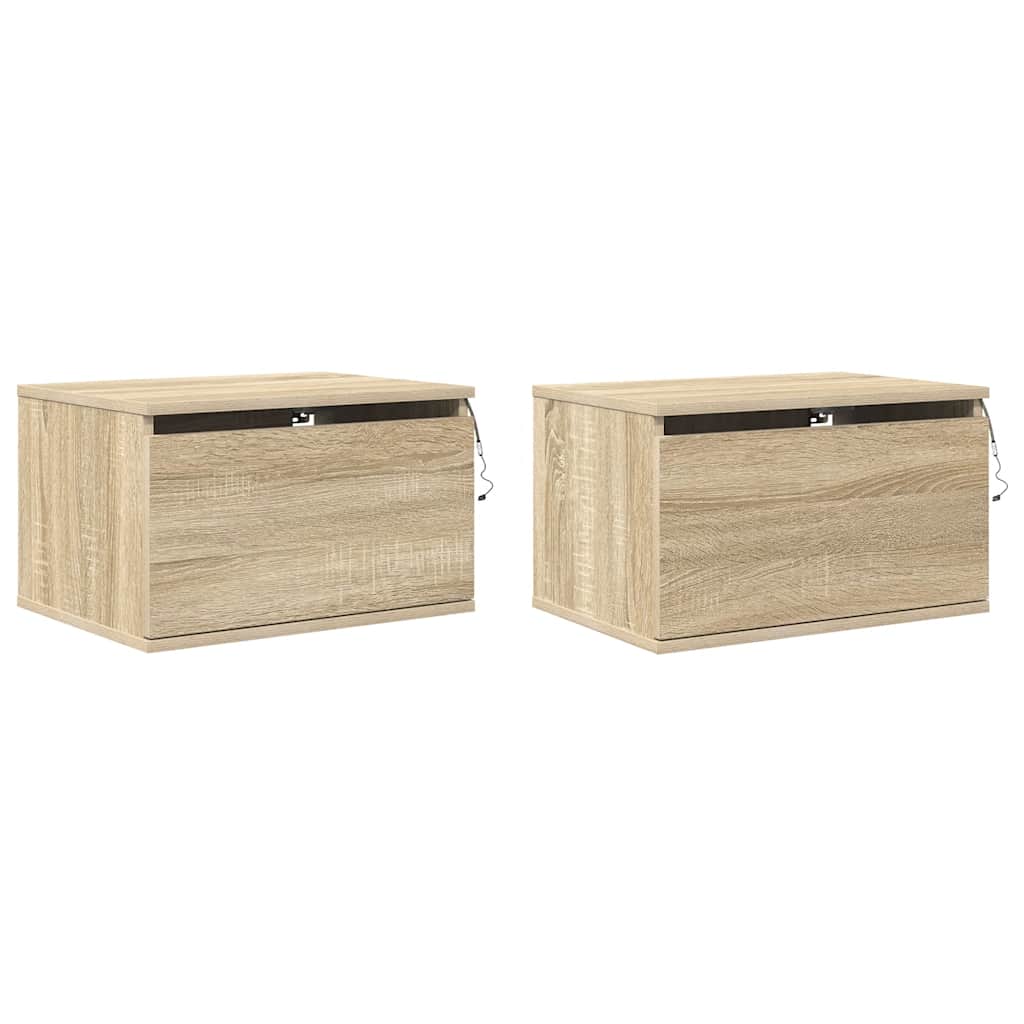 Tables de chevet murales avec lumières LED 2 pcs chêne sonoma - XIOS