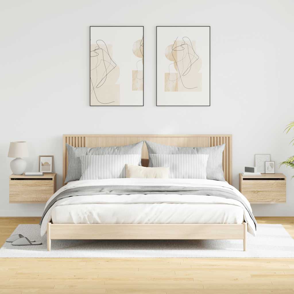 Tables de chevet murales avec lumières LED 2 pcs chêne sonoma - XIOS