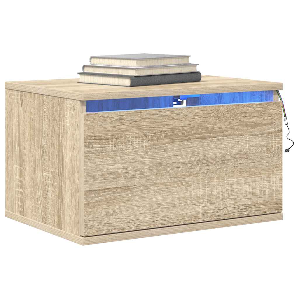 Tables de chevet murales avec lumières LED 2 pcs chêne sonoma - XIOS