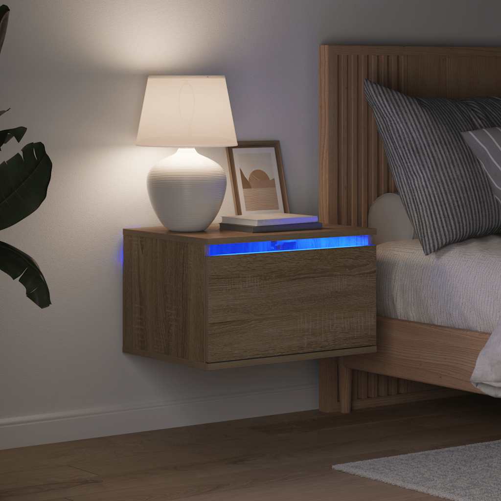 Tables de chevet murales avec lumières LED 2 pcs chêne sonoma - XIOS