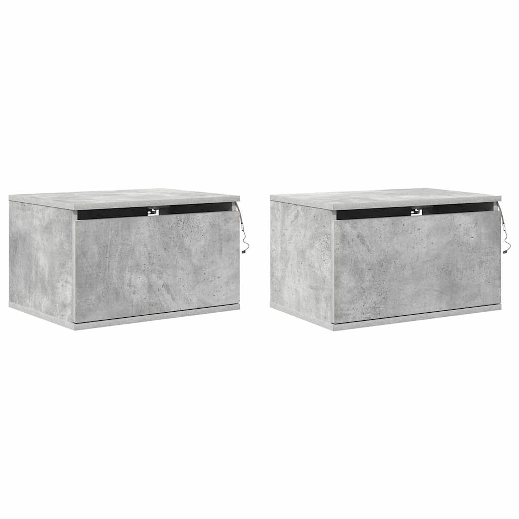 Tables de chevet murales avec lumières LED 2 pcs gris béton - XIOS