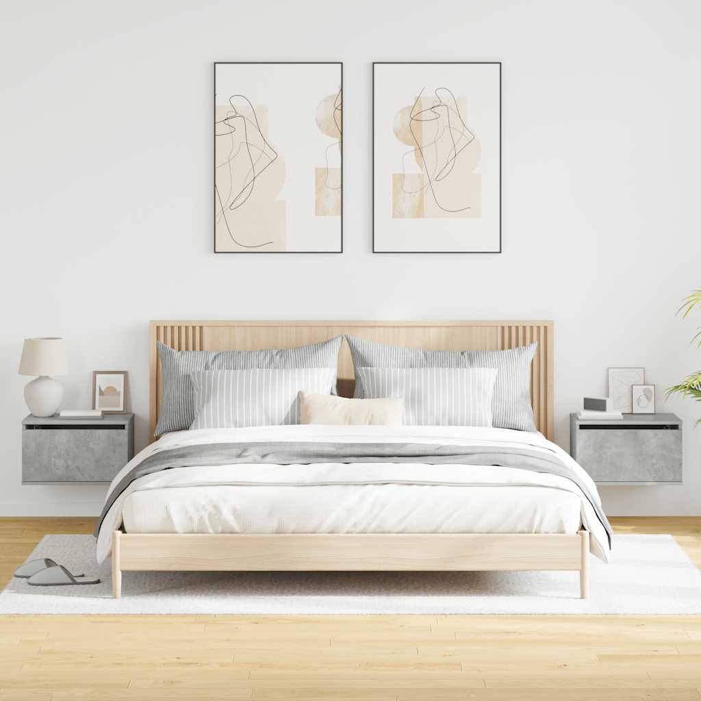 Tables de chevet murales avec lumières LED 2 pcs gris béton - XIOS
