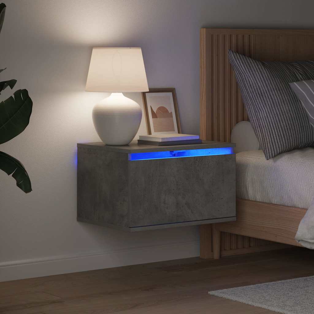 Tables de chevet murales avec lumières LED 2 pcs gris béton - XIOS