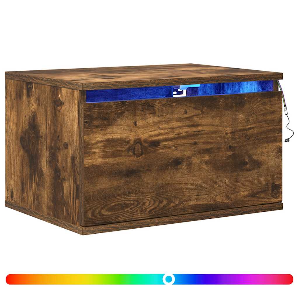 Tables de chevet murales avec lumières LED 2 pcs chêne fumé - XIOS