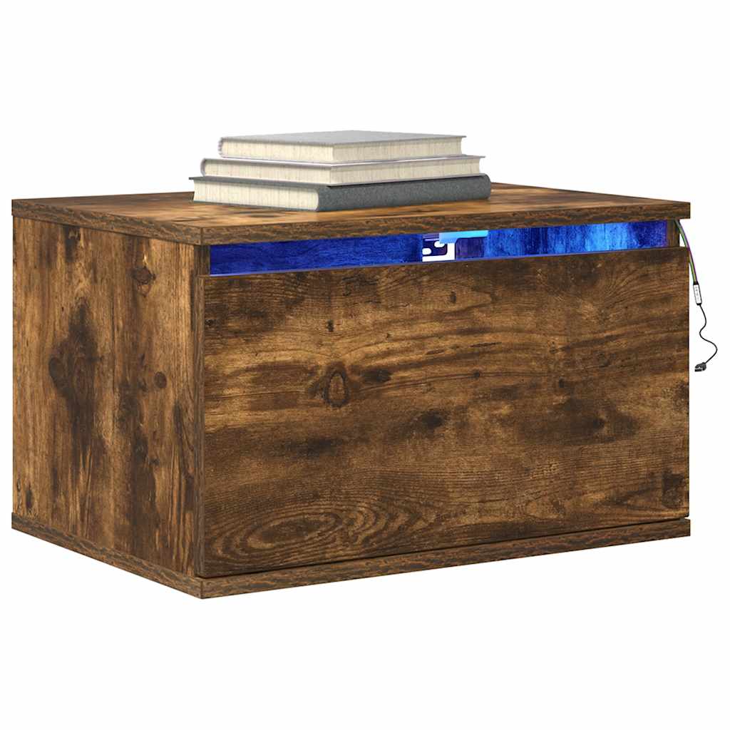 Tables de chevet murales avec lumières LED 2 pcs chêne fumé - XIOS