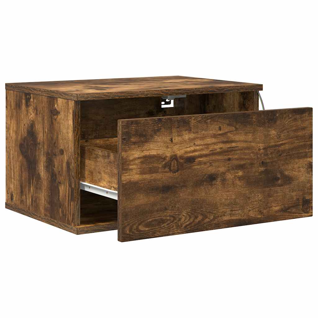 Tables de chevet murales avec lumières LED 2 pcs chêne fumé - XIOS