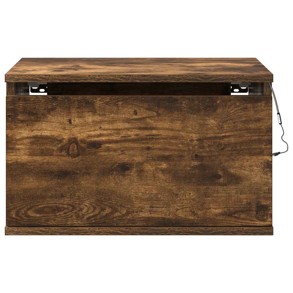Tables de chevet murales avec lumières LED 2 pcs chêne fumé - XIOS