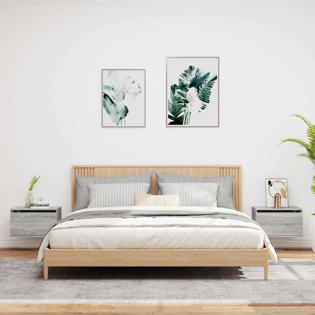 Tables de chevet murales avec lumières LED 2 pcs sonoma gris