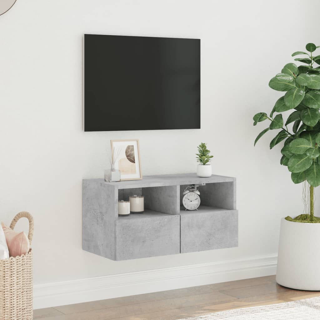 Meuble TV mural gris béton 60x30x30 cm bois d'ingénierie - XIOS