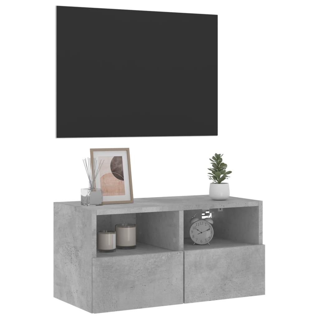 Meuble TV mural gris béton 60x30x30 cm bois d'ingénierie - XIOS