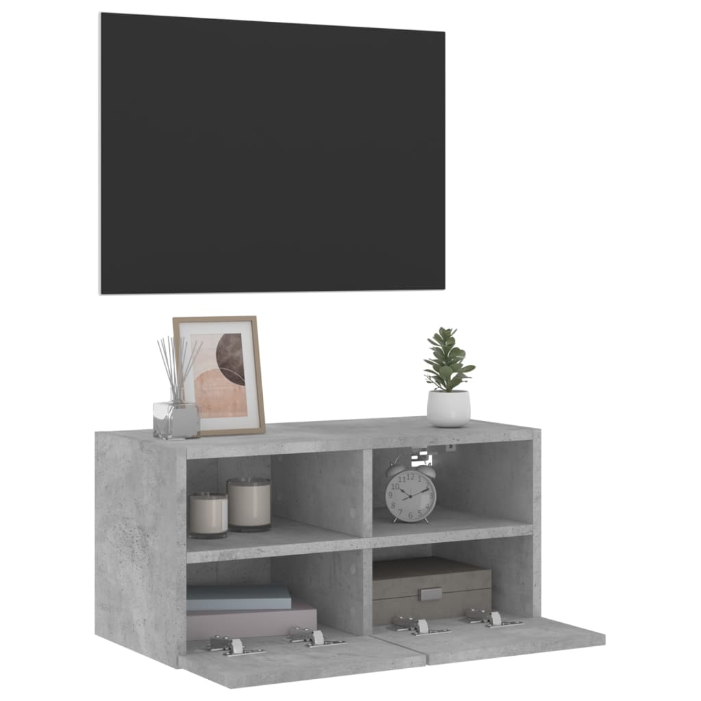 Meuble TV mural gris béton 60x30x30 cm bois d'ingénierie - XIOS