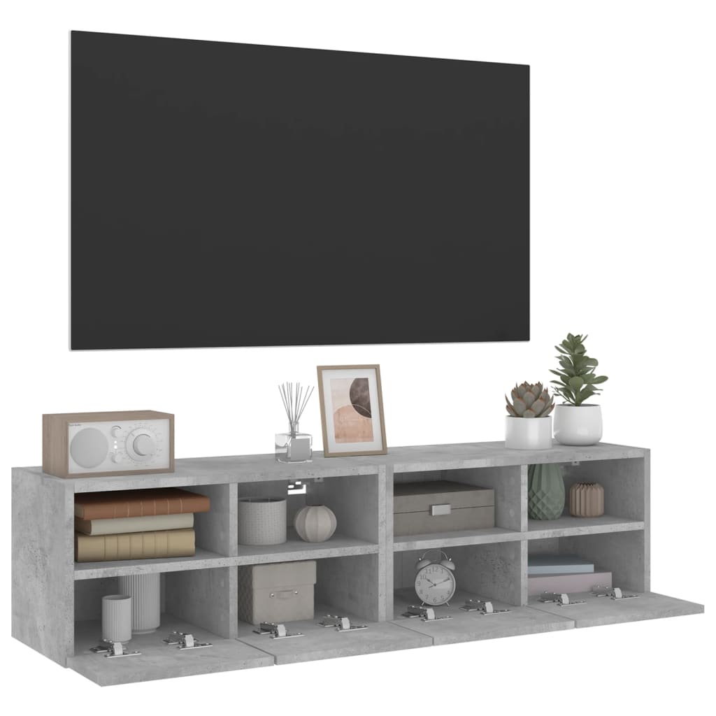 Meubles TV muraux 2 pcs gris béton 60x30x30cm bois d'ingénierie - XIOS