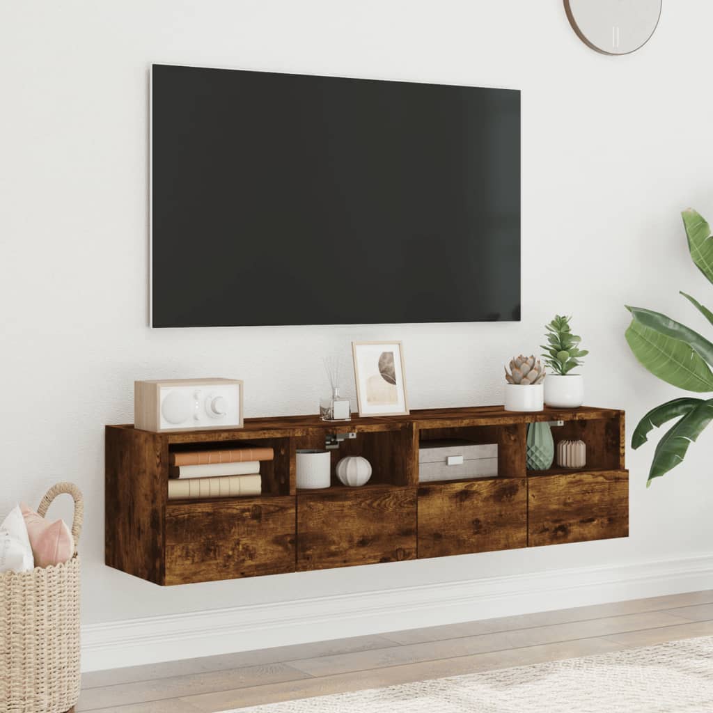 Meubles TV muraux 2 pcs chêne fumé 60x30x30cm bois d'ingénierie - XIOS