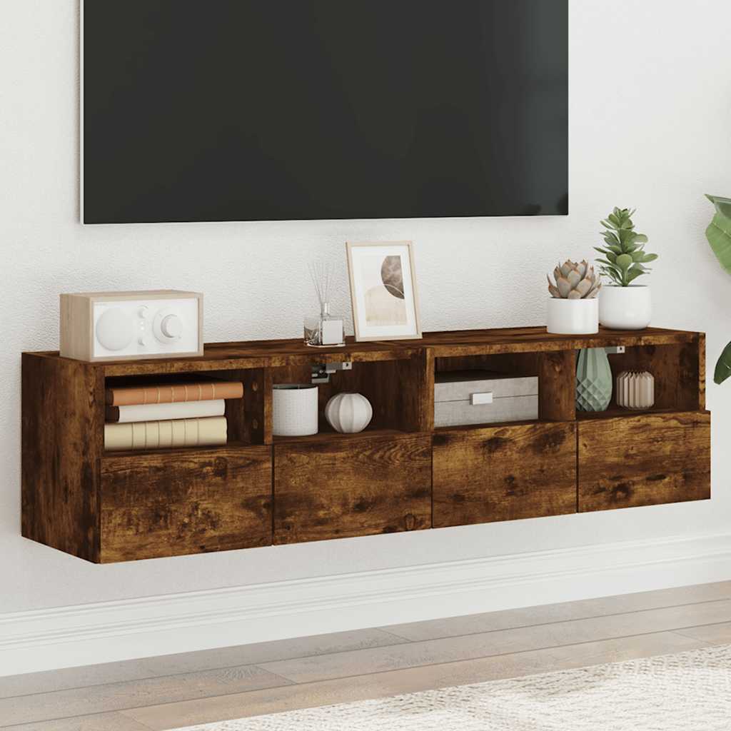 Meubles TV muraux 2 pcs chêne fumé 60x30x30cm bois d'ingénierie - XIOS