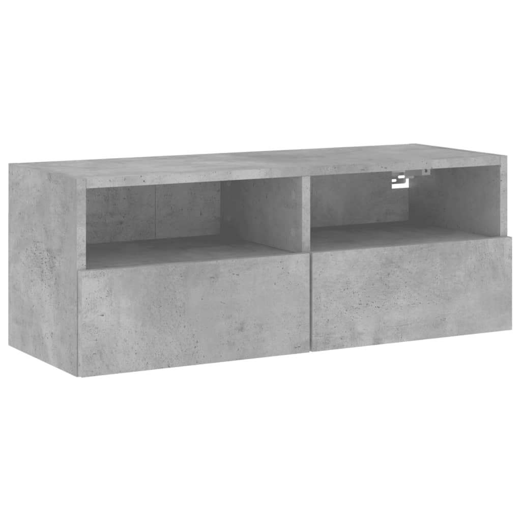 Meuble TV mural gris béton 80x30x30 cm bois d'ingénierie - XIOS