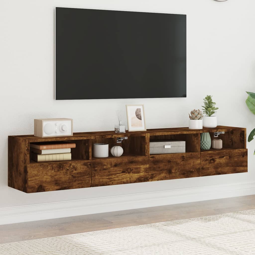 Meubles TV muraux 2 pcs chêne fumé 80x30x30cm bois d'ingénierie - XIOS