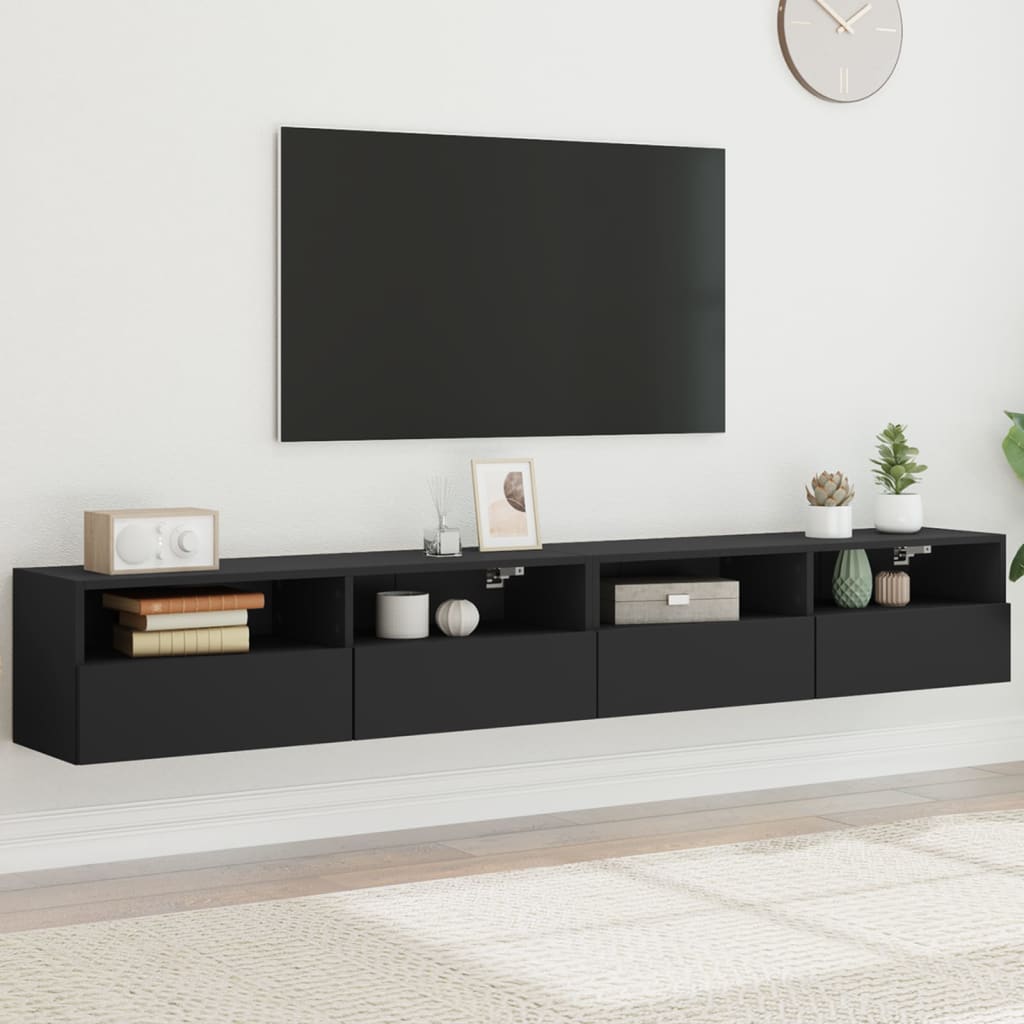 Meubles TV muraux 2 pcs noir 100x30x30 cm bois d'ingénierie - XIOS