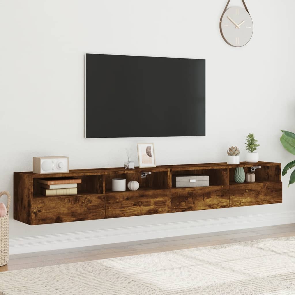 Meubles TV muraux 2pcs chêne fumé 100x30x30cm bois d'ingénierie