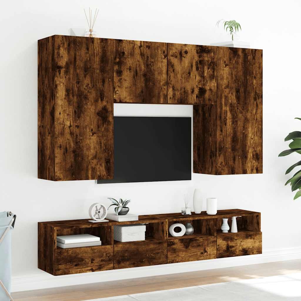 Meubles TV muraux 2pcs chêne fumé 100x30x30cm bois d'ingénierie