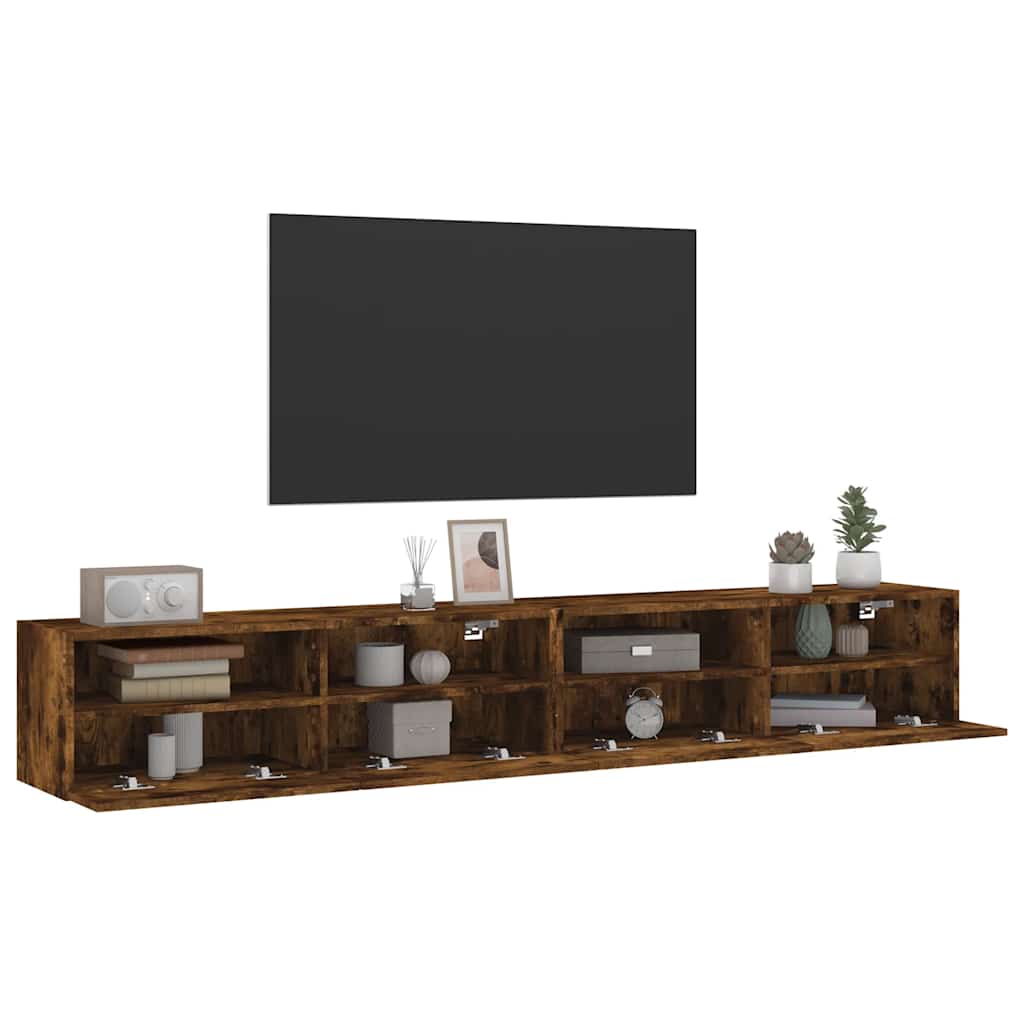 Meubles TV muraux 2pcs chêne fumé 100x30x30cm bois d'ingénierie