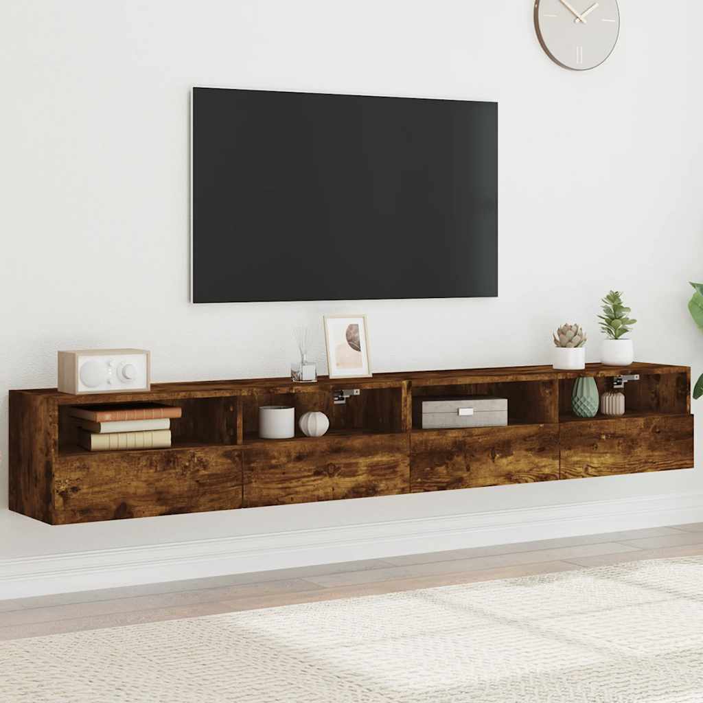 Meubles TV muraux 2pcs chêne fumé 100x30x30cm bois d'ingénierie