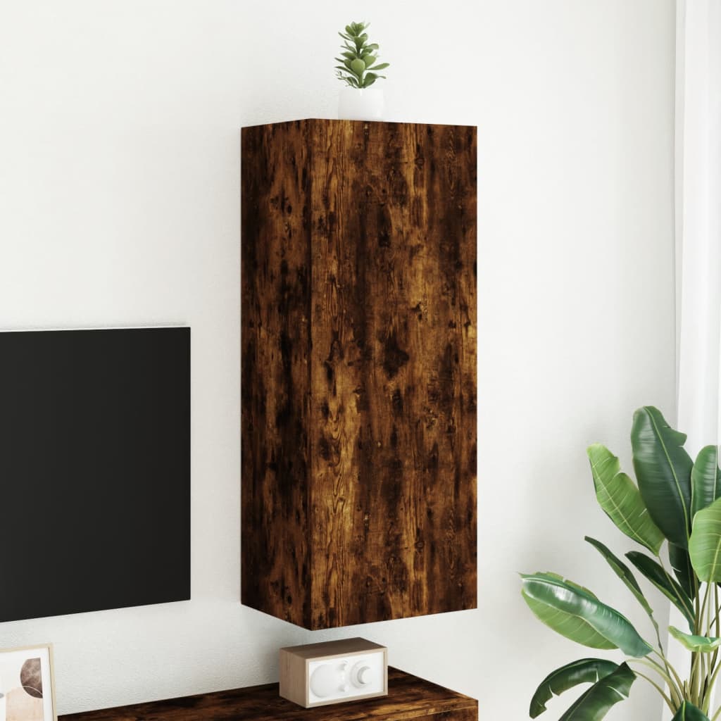 Meuble TV mural chêne fumé 40,5x30x102 cm bois d'ingénierie - XIOS