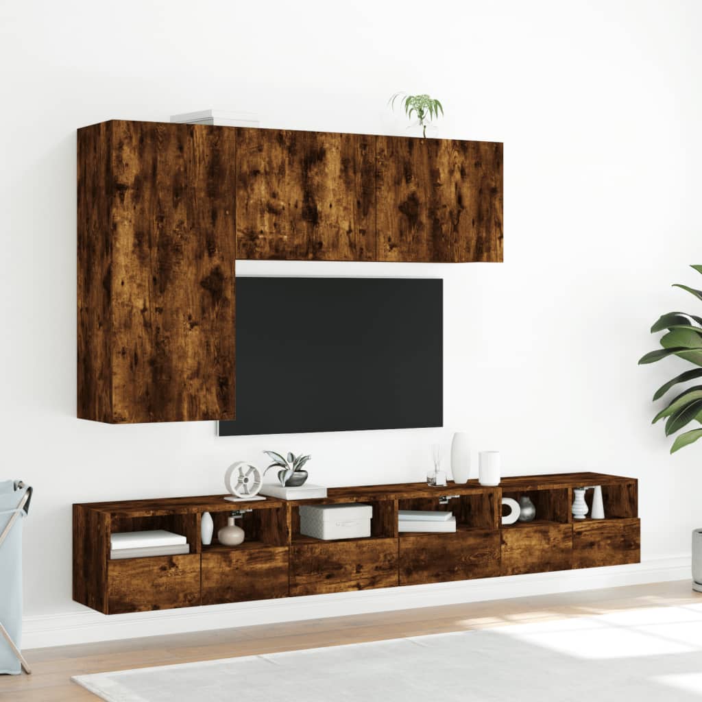 Meuble TV mural chêne fumé 100x30x41 cm - XIOS